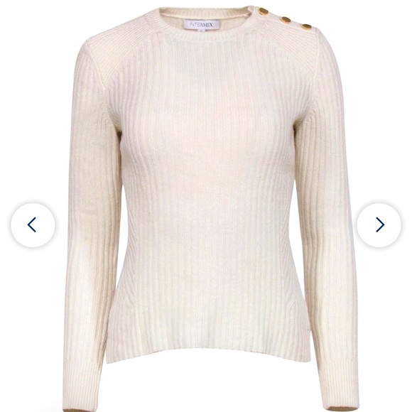 Intermix cream ribbed wool sweater with gold button details at shoulder size S - Picture 3 of 10